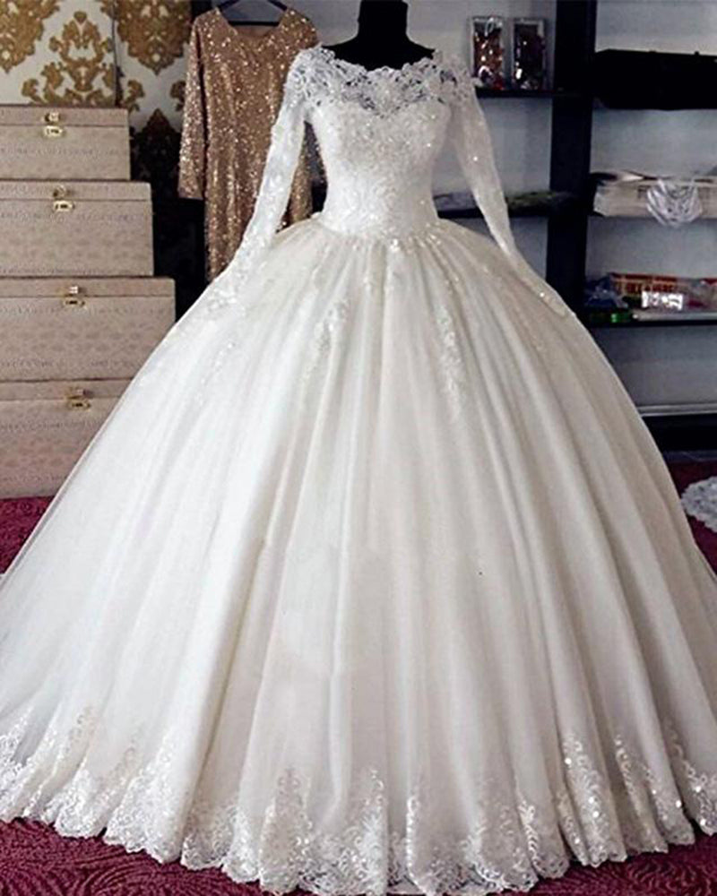 Vintage Wedding Gown with Long Sleeves Lace Ball Gown Bride Dress for Women Vestido De Novia 2020 WD0627