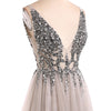 Classy Sexy Grey Dress Deep V Neck Crystal Long Evening Gown 2022 LP0514