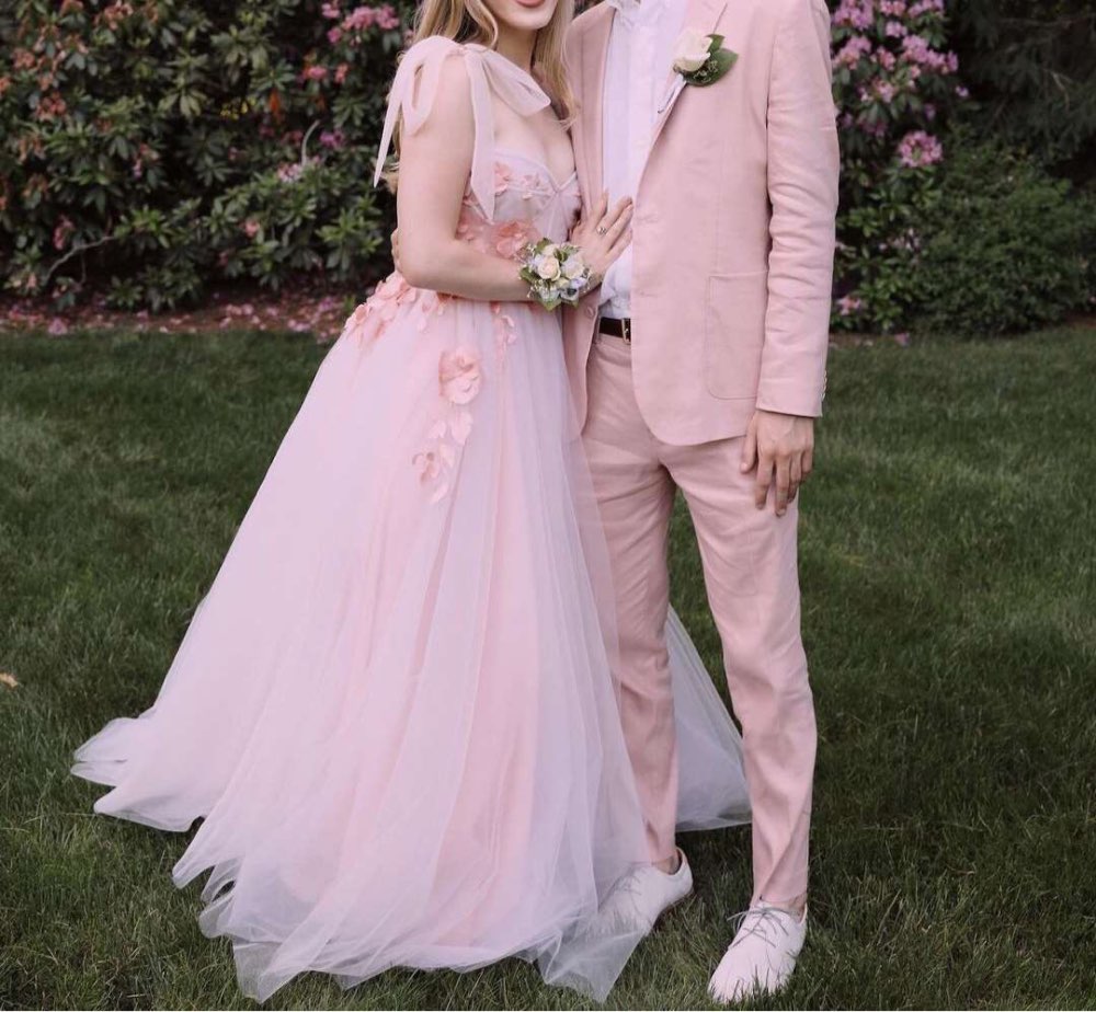 Ivory /Pink Long Cottagecore Dress Wedding/Prom Formal Gown with Flowe Siaoryne Ivory /Pink Long Cottagecore Dress Wedding/Prom Formal Gown with Flowe Siaoryne