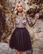 New Short Homecoming Dresses Pearls Beaded Handmade Flower Long Sleeves Prom Dresses Cocktail Dress