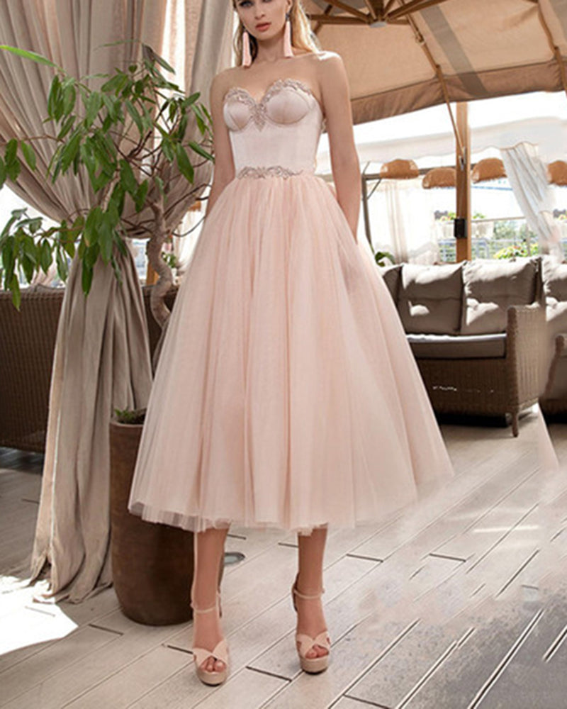 Blush Pink Teal Length Wedding Party Dress ,Evening Dance Dress For Ball WD07261