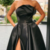 Sexy Emerald Green Strapless A Line satin Basic Prom Dress Long Party Gown with Pocket and Slit PL10425