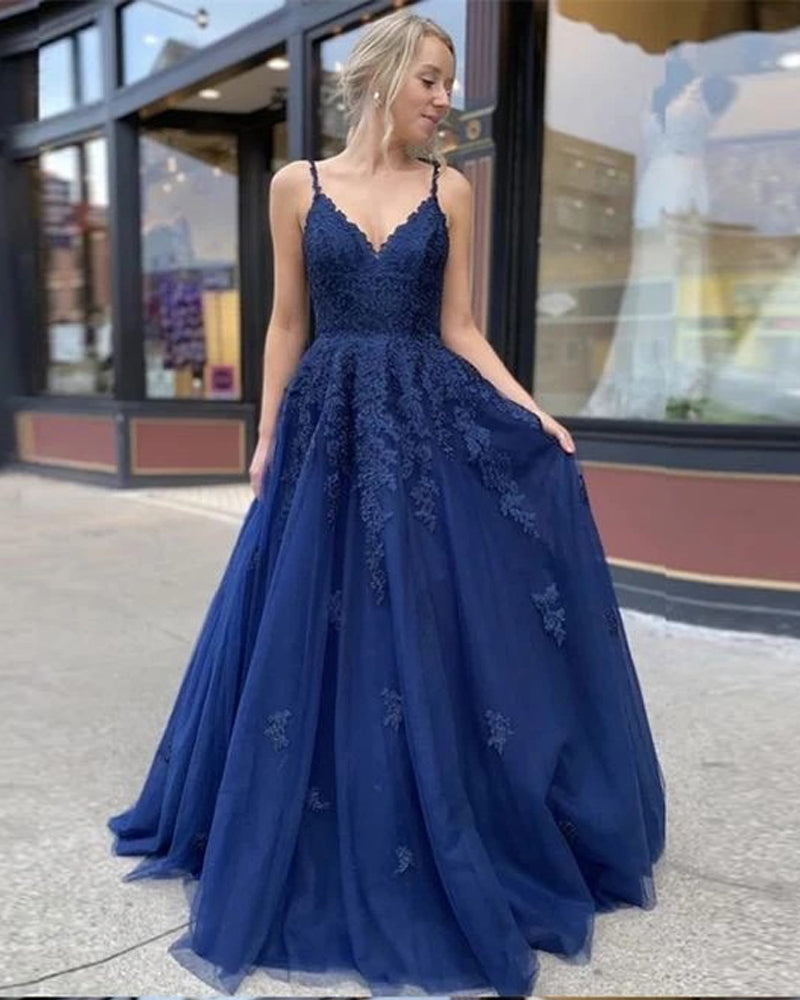 Dark Royal Blue Lace Evening Dress Women Formal Long Graduation Dress PL09082