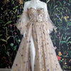 A-Line Sweetheart Neck Star Sequin Detachable Sleeves Prom Dress High Slit Backless Floor-length with A Train Elegant Party Gown