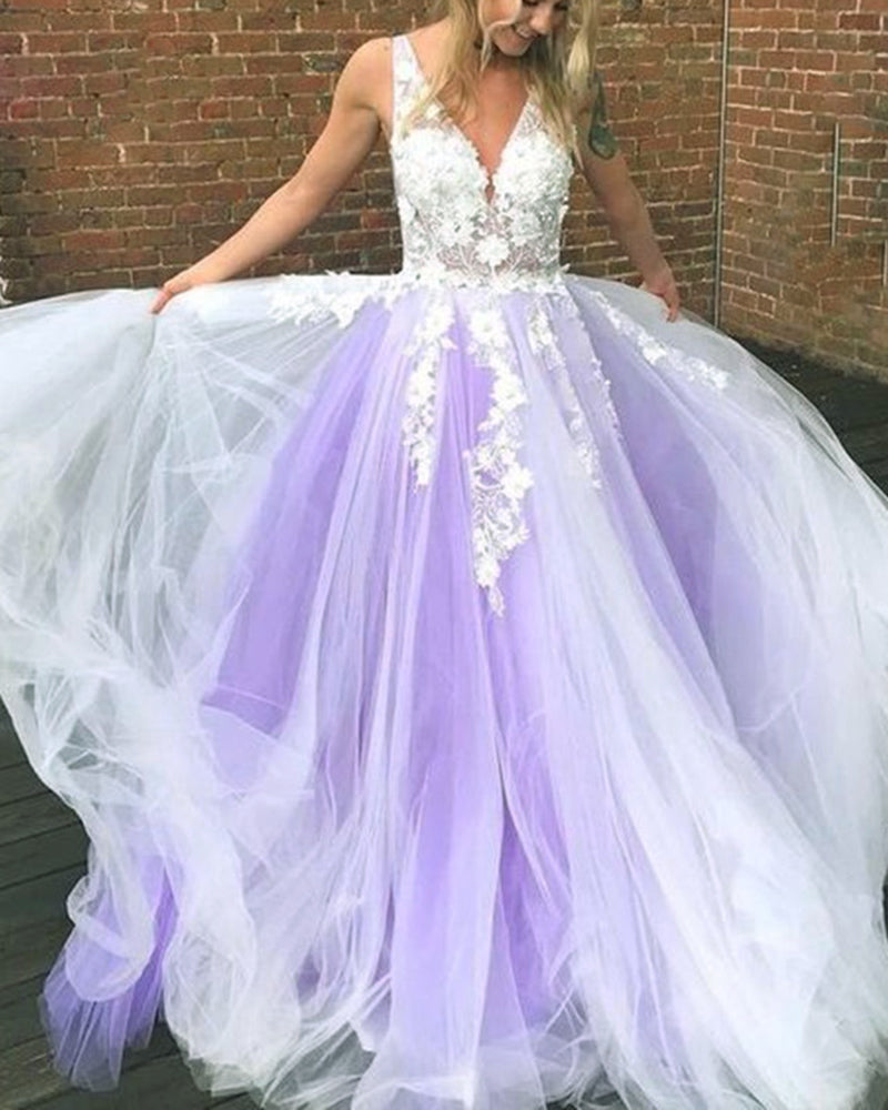 Beautiful Ivory Lace Blue Long Prom Dress Girls Formal gradutaion Gown PL01224