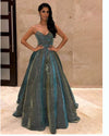 Sparkling sequin Puffy A line prom dresses ,Backless Peacock Prom Dress Strapless Shining Open Back party gown for women PL10422
