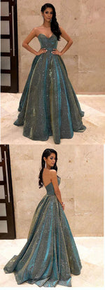 Sparkling sequin Puffy A line prom dresses ,Backless Peacock Prom Dress Strapless Shining Open Back party gown for women PL10422