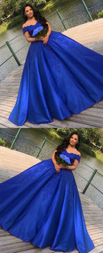 Elegant Off the Shoulder Lace Royal Blue Wedding Dress ball gown WD1119