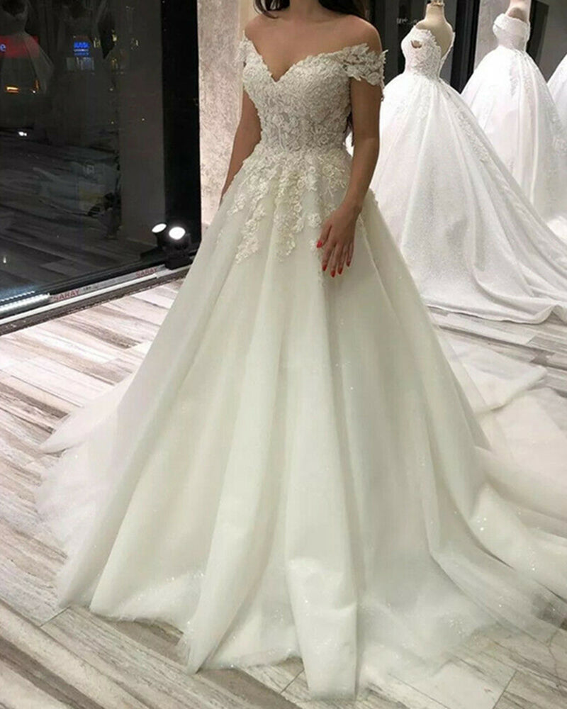 Off the Shoulder Sexy ivory lace Women Wedding Dresses 2022