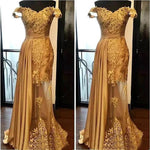 Amazing Gold Prom Dresses mermaid ,Off shoulder Lace Formal Women Wear PL1023