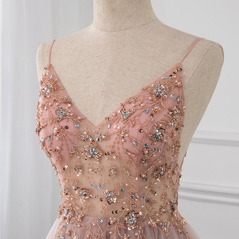 PL1103 Fancy Sexy Tulle Slit Lace Beading Prom Dresses Long Gown Vestido De Festa 2022