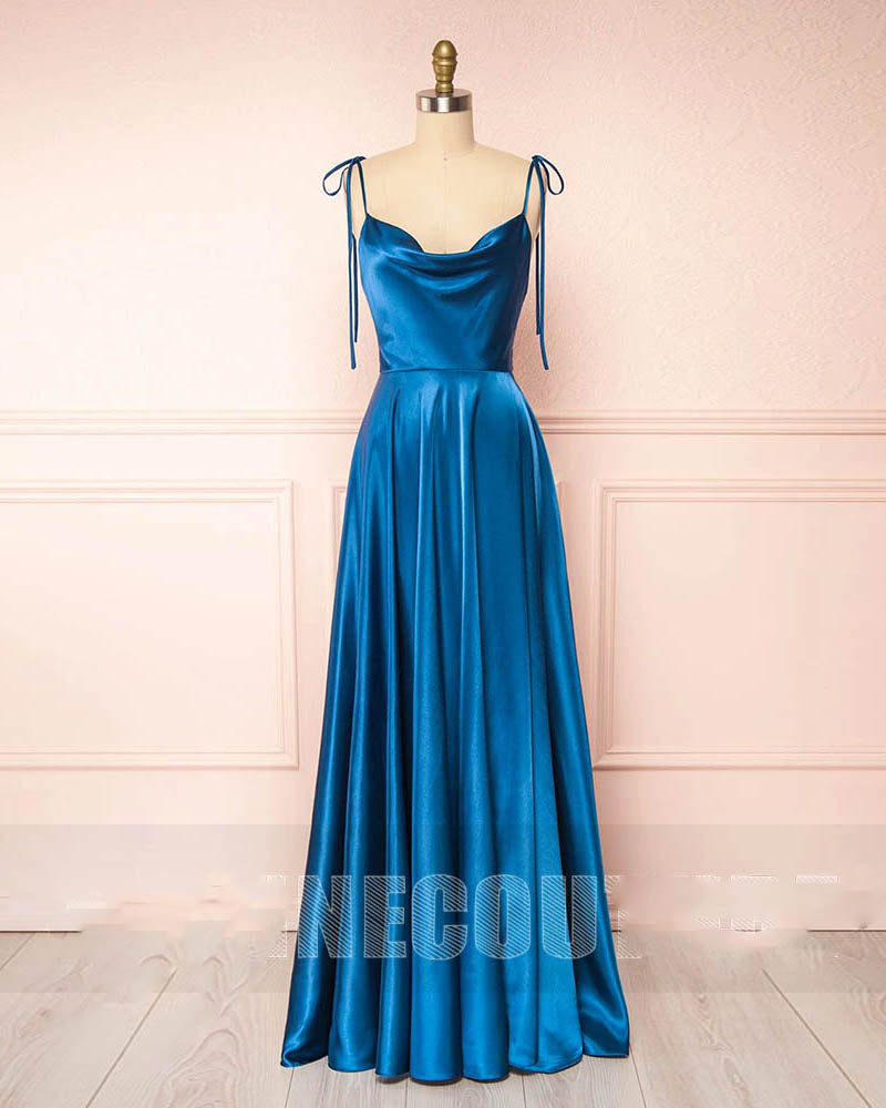 Sexy Satin A Line  Dark Green Prom Nigh Gown Wedding Guests Dresses for Wedding PL110271