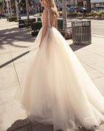 Charming Ivory Beige Tulle Evening Gowns Backless V-Neck High Split Sexy Prom Party Gowns Custom Made Special Occasion Dresses  PL01221