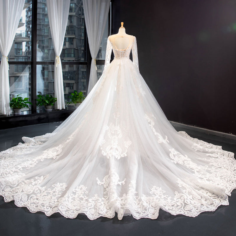 Amazing 2 Pieces Appliques Lace Long Sleeve Mermaid Wedding Dress 2021 With DetachableTrain Vestido De Noiva WD10909