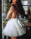 Long sleeves white beading flowers Girls Homecoming dress PD0505