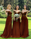 Siaoryne Off the Shoulder Rust Bridesmaid Dress  Lace Women Party Gown long PL10802