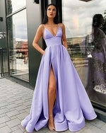 Elegant A Line Satin Pocket Lilac lavender Long Evening Party Gown Girls Sweet 16 Dresses PL101252