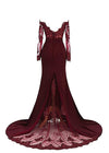 Vintage Women Burgundy Bridesmaid Dress with Long Sleeves for Wedding Party PL6630