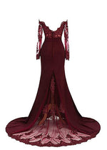 Vintage Women Burgundy Bridesmaid Dress with Long Sleeves for Wedding Party PL6630