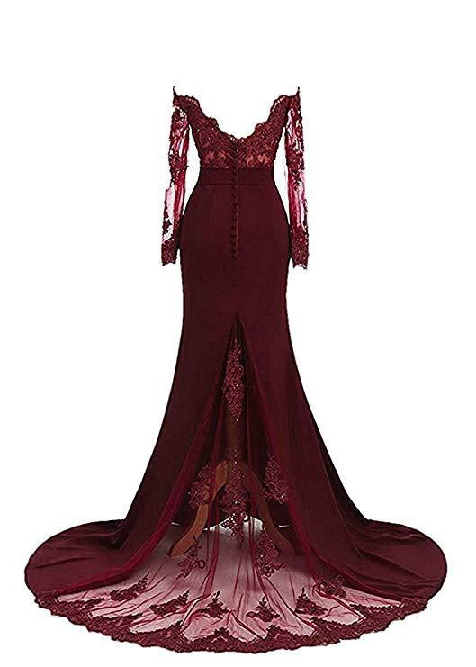 Vintage Women Burgundy Bridesmaid Dress with Long Sleeves for Wedding Party PL6630