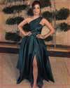 Elegant one Shoulder Dark Teal Green Evening Dress Bodice Vintage Formal Gown Vestido De Festa Prom Dress  PL21231