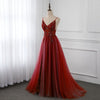 Dark Red/Burgundy Tulle Beaded Crstal Long Seniro Girls Prom Dress Long Formal Outfit 2022