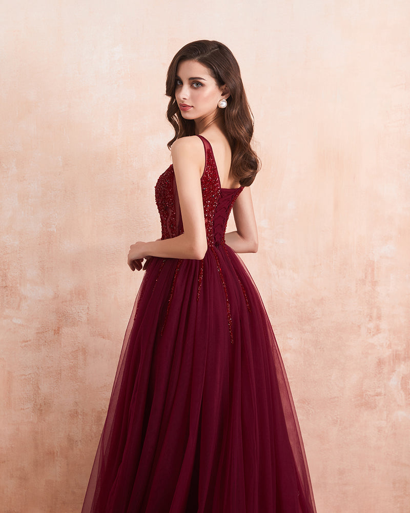 Sexy High Slit Leg Tulle and Beading Dark Green Formal Long Prom Dress 2022 Vestidos PL01116