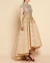Top Fully Beading High Neck Hi-Lo Evening Dresses ,Women Formal Gowns Gold Color PL302