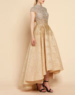 Top Fully Beading High Neck Hi-Lo Evening Dresses ,Women Formal Gowns Gold Color PL302