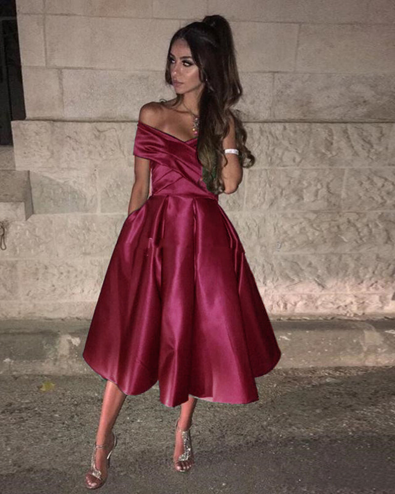 Royal Blue Knee Length Off the Shoulder Girls Homecoming Dress Short Graduation Dress SP0509