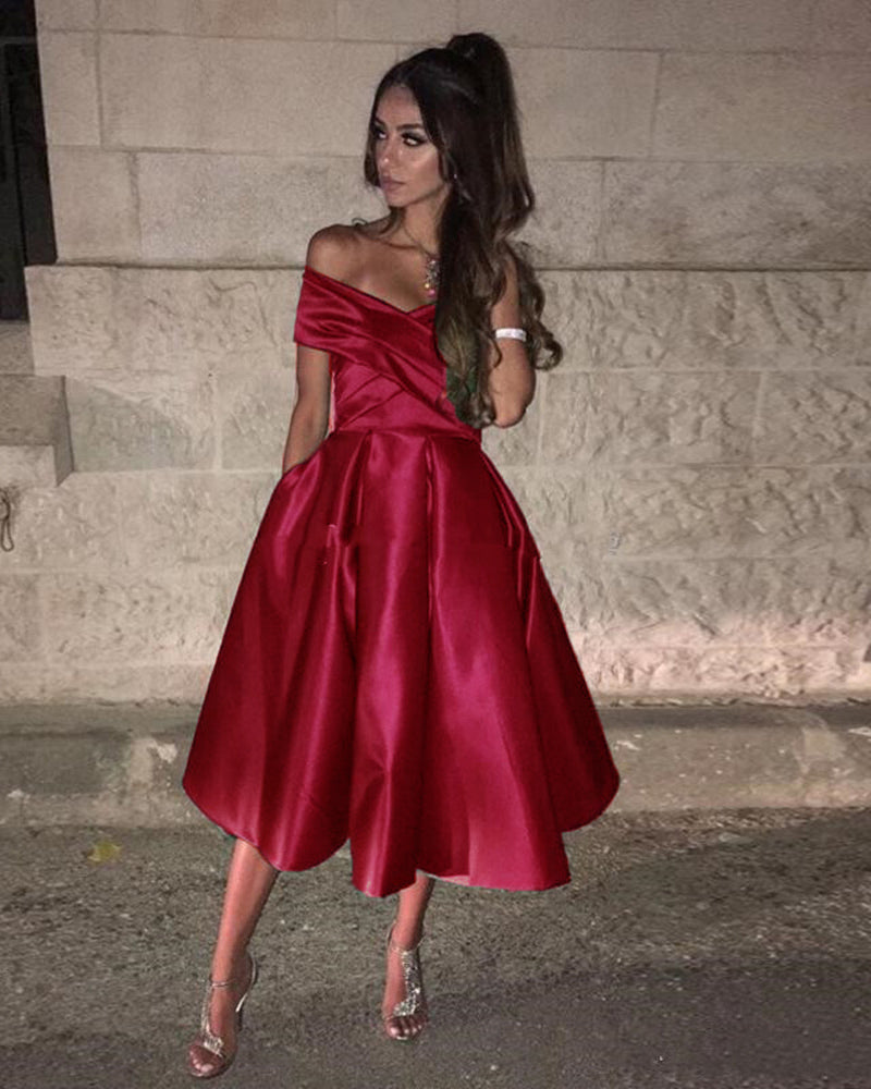 Royal Blue Knee Length Off the Shoulder Girls Homecoming Dress Short Graduation Dress SP0509