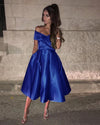 Royal Blue Knee Length Off the Shoulder Girls Homecoming Dress Short Graduation Dress SP0509