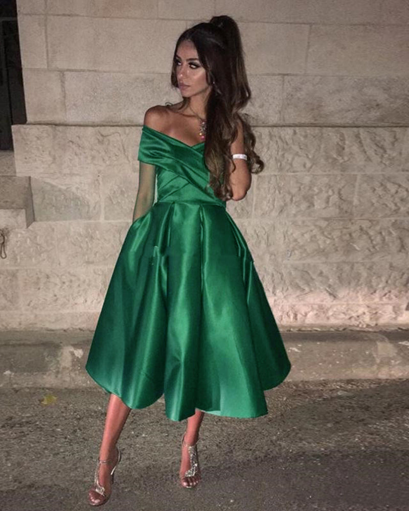 Royal Blue Knee Length Off the Shoulder Girls Homecoming Dress Short Graduation Dress SP0509