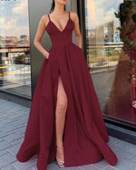 Elegant sation A Line slit Long Evening Dress Fuchsia Pink Formal Party Gown PL0625