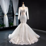 Amazing 2 Pieces Appliques Lace Long Sleeve Mermaid Wedding Dress 2021 With DetachableTrain Vestido De Noiva WD10909