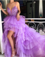 Blue High Low Layered Party Dress Long Prom Gown with beading PL11171