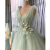 Beautiful Prom Dress  Pale Sage Green tulle With Handmade Fowers Long Formal Party Dress PL2813
