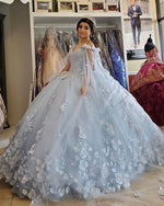 Light Blue Quinceanera Dress 2021 Off Shoulder Flowers Sequins Beads Puffy Party Princess Sweet 16 Gown Vestidos De 15 Añosvestidos de quinceañera con flores LP10205