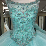 Mint Scoop Neck Ball Gown Quinceanera Dress Sweet 16 Dresses with Beading 2018 Debutante Gown