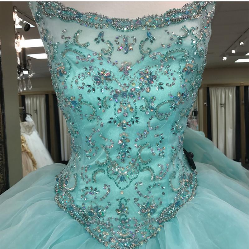 Mint Scoop Neck Ball Gown Quinceanera Dress Sweet 16 Dresses with Beading 2018 Debutante Gown