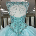 Mint Scoop Neck Ball Gown Quinceanera Dress Sweet 16 Dresses with Beading 2018 Debutante Gown