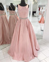 Siaoryne LP0929 A Line Satin Pink Prom Dresses Scoop Neckline with Beading Belt formal Party Dresses