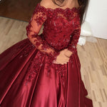 Luxury Lace Beaded Long Sleeves Dubai Dark Red /Wine Wedding Dresses Ball Gown Bridal Gown for Reception WD5541