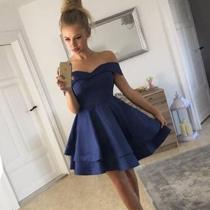 Lovely 2022 Dark Red Off the Shoulder Short  Graduation Prom Dress 8th Grade Junior Prom Gown