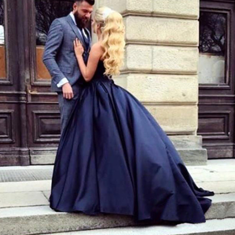 LP1285 Burgundy/Royal Blue Ball Gown Satin Wedding Dresses Sweetheart women Formal Gowns