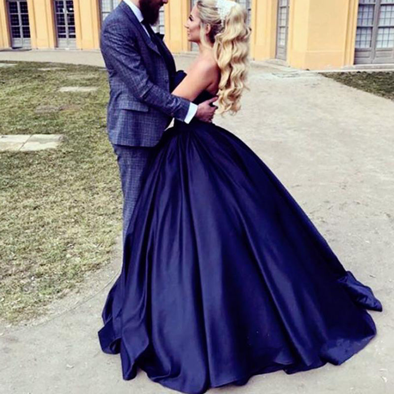 LP1285 Burgundy Royal Blue Ball Gown Satin Wedding Dresses