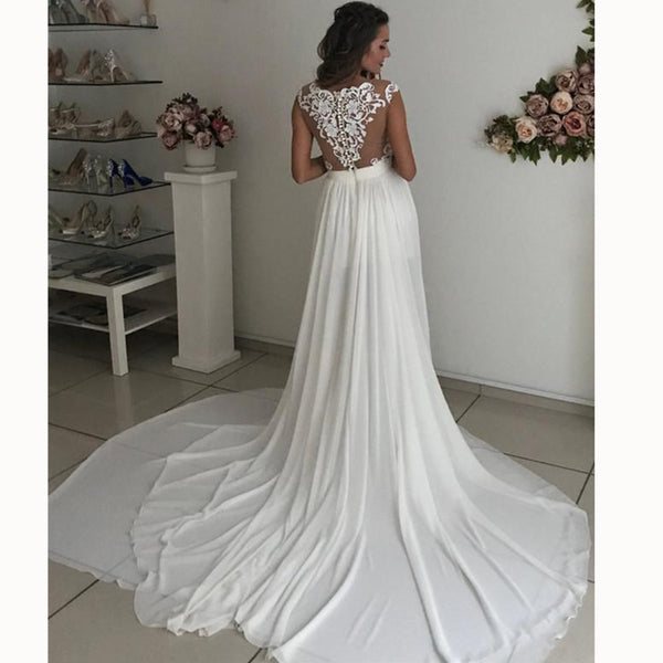 Ivory Lace Bodice Chiffon Dress with Slit Pool Plus Size