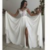 WD3375 Ivory Chiffon Beach Bridal Dresses 2018 with Lace Appliqued Slit Leg Sexy Wedding Gown