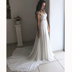 WD3375 Ivory Chiffon Beach Bridal Dresses 2018 with Lace Appliqued Slit Leg Sexy Wedding Gown