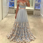 Siaoryne LP0927 Off the Shoulder Flowers Prom Dresses Long Evening Gowns for Junior Girls
